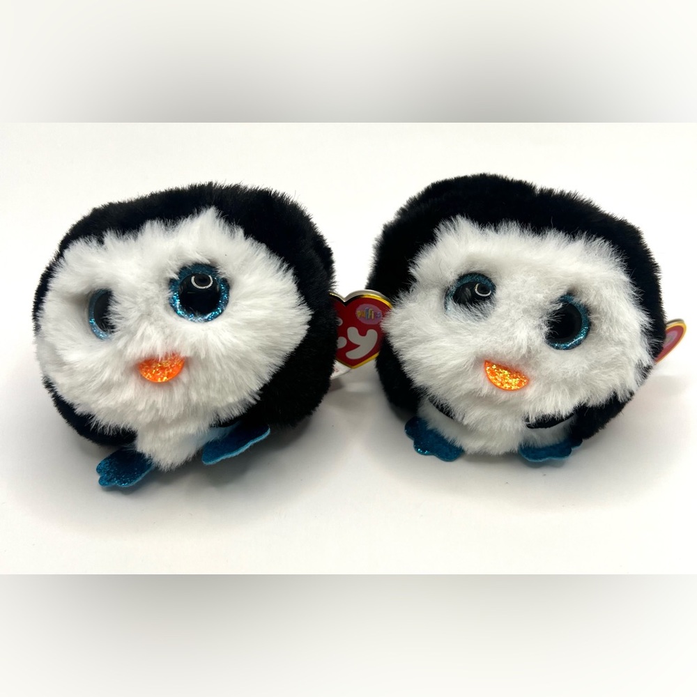 Ty- Puffies, Waddles Penguin Set of 2 with Blue Accents and Orange Beaks